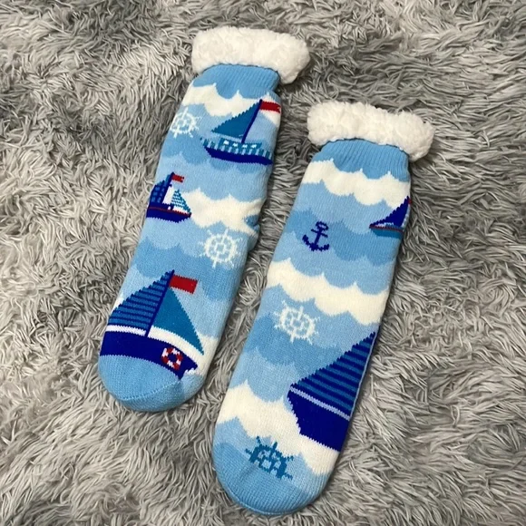 Warm Soft Fluffy Socks-Winter-Unisex- Boats, Anchor and Compass Design - Picture 2 of 4